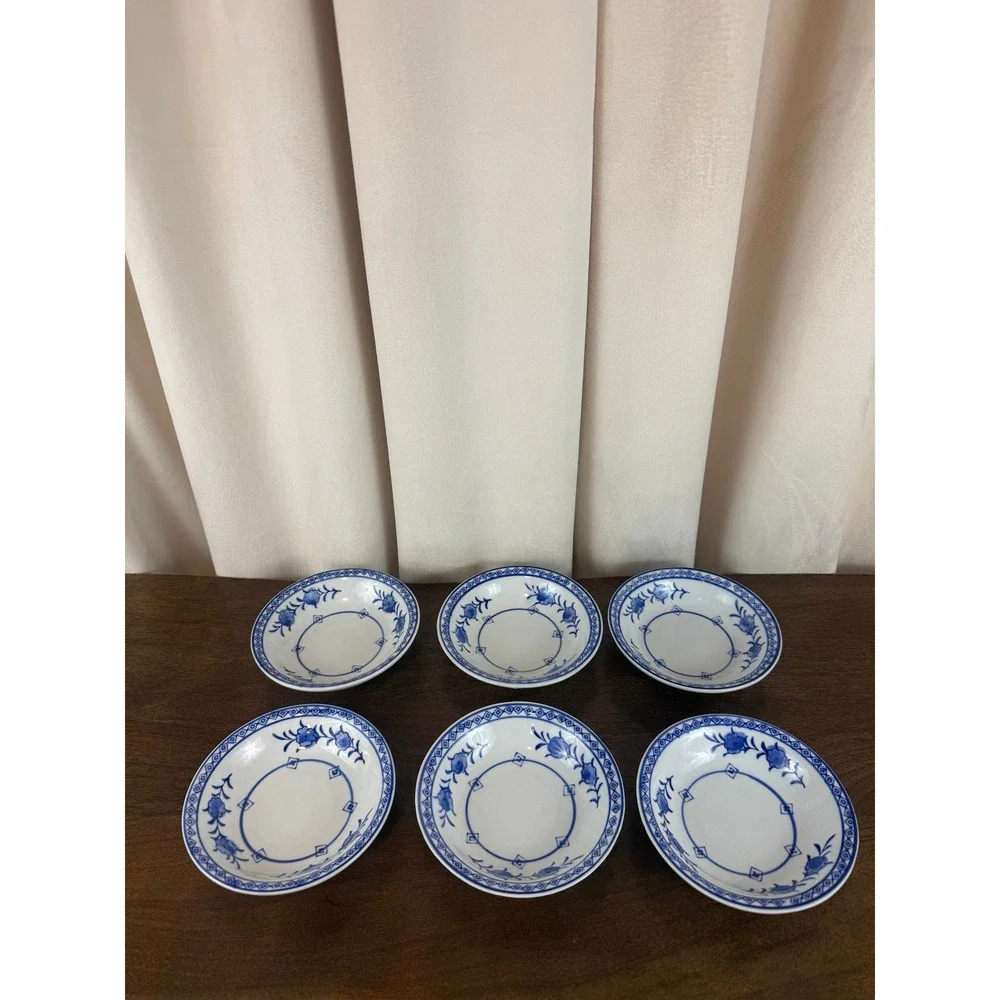 VTG Set SIX (6) IDG Williams Sonoma MCM Blue White Grande Cuisine Berry Bowls